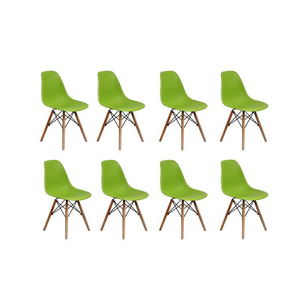 Conjunto 8 Cadeiras Charles Eames Eiffel Wood Base Madeira - Verde - Magazine Decor