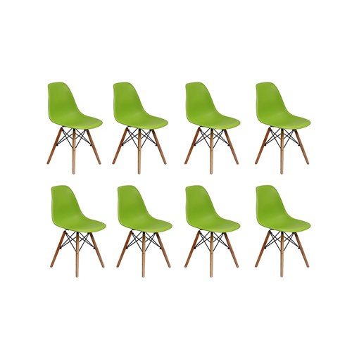 Conjunto 4 Cadeiras Charles Eames Eiffel Wood Base Madeira Verde