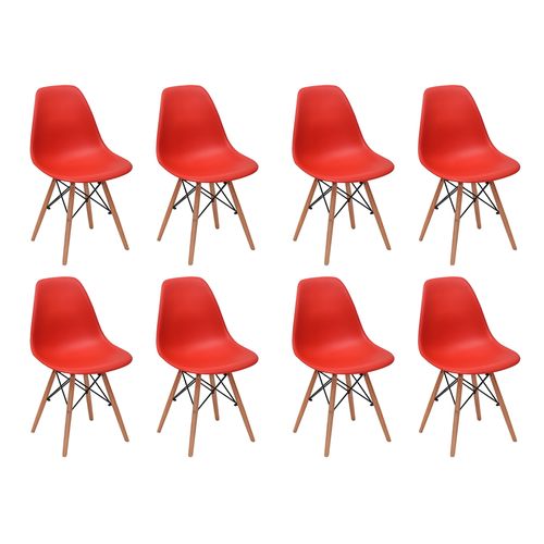 Conjunto 8 Cadeiras Charles Eames Eiffel Wood Base Madeira - Vermelha