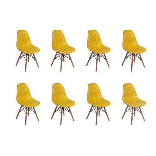 Tudo sobre 'Conjunto 8 Cadeiras Dkr Charles Eames Wood Estofada Botonê Amarela'