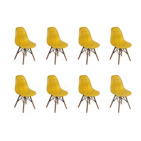 Conjunto 8 Cadeiras Dkr Charles Eames Wood Estofada Botonê - Amarelo