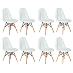 Conjunto 8 Cadeiras Dkr Charles Eames Wood Estofada Botonê - Branco