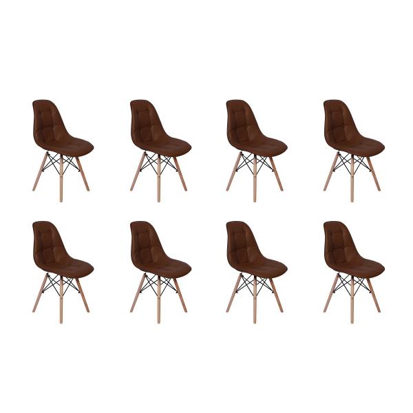 Conjunto 8 Cadeiras Dkr Charles Eames Wood Estofada Botonê - Marrom - Magazine Decor