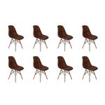 Conjunto 8 Cadeiras Dkr Charles Eames Wood Estofada Botonê - Marrom