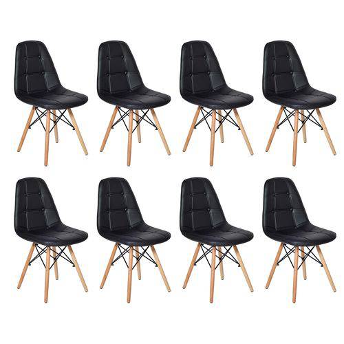 Tudo sobre 'Conjunto 8 Cadeiras Dkr Charles Eames Wood Estofada Botonê Preta'