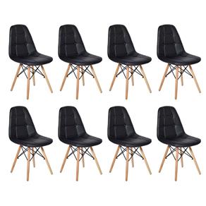 Conjunto 8 Cadeiras Dkr Charles Eames Wood Estofada Botonê - Preto