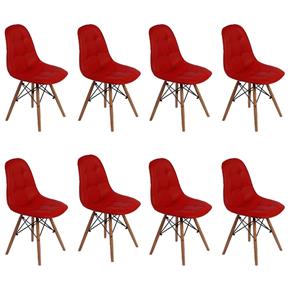 Conjunto 8 Cadeiras Dkr Charles Eames Wood Estofada Botonê - Vermelho Carne