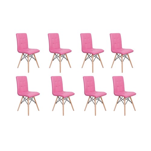 Conjunto 8 Cadeiras Eiffel Gomos Estofada Base Madeira - Rosa