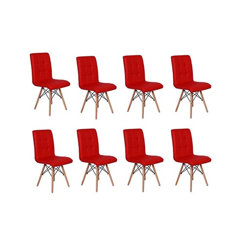 Conjunto 8 Cadeiras Eiffel Gomos Estofada Base Madeira - Vermelha