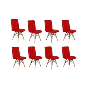 Conjunto 8 Cadeiras Eiffel Gomos Estofada Base Madeira - Vermelho