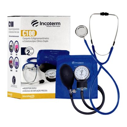 Conjunto Acadêmico Incoterm C100 com Esteto Duplo + Aparelho de Pressão Azul