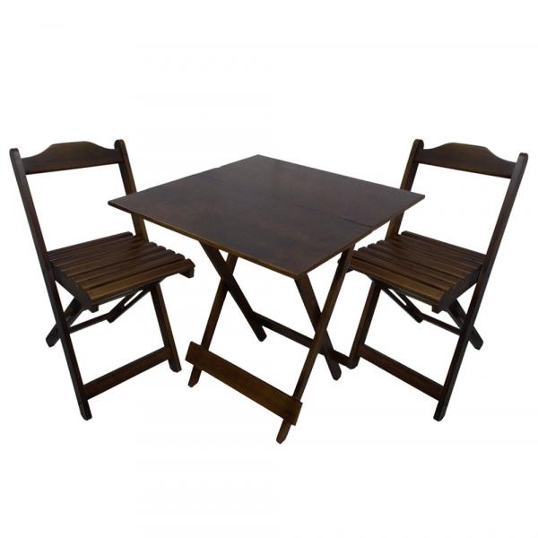 Conjunto Bar Dobrável Mesa 70 X 70 Cm com 2 Cadeiras Dobráveis de Madeira Cor Imbuia - Flex Mesas - Flex Mesas e Cadeiras