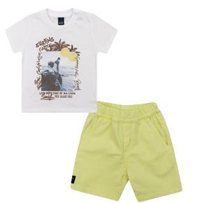 Conjunto Bebê - Camiseta e Bermuda Sarja - G - AMARELO