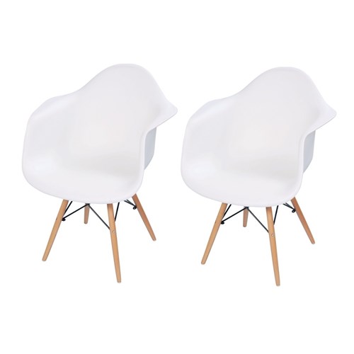 Conjunto 2 Cadeira Charles Eames Wood - Daw - com Braço - Design - Branca