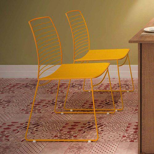Tamanhos, Medidas e Dimensões do produto Conjunto 2 Cadeiras Carraro 1712 - Amarelo Ouro/Couríssimo Amarelo Ouro