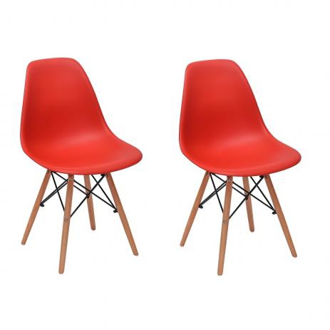 Conjunto 2 Cadeiras Charles Eames Eiffel com Base Madeira - Vermelha - Fortt