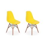 Conjunto 2 Cadeiras Charles Eames Eiffel Wood Base Madeira - Amarela