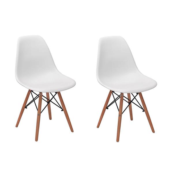 Conjunto 2 Cadeiras Charles Eames Eiffel Wood Base Madeira - Branca - Magazine Decor