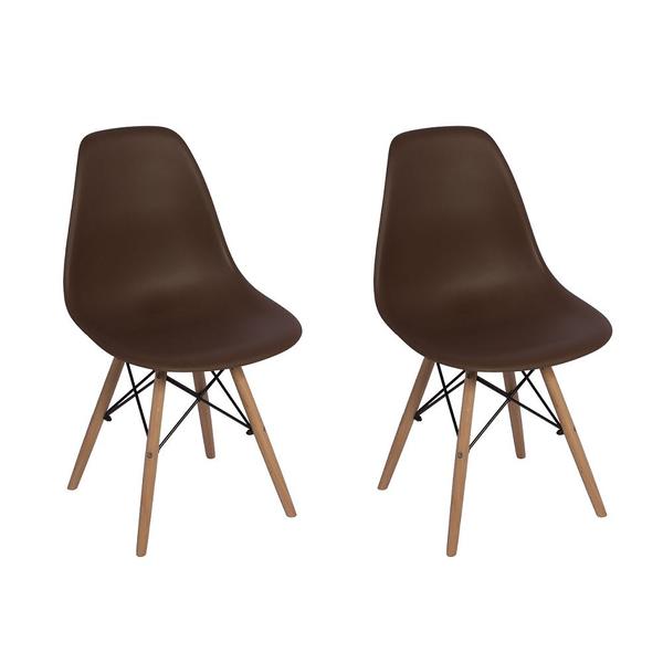Conjunto 2 Cadeiras Charles Eames Eiffel Wood Base Madeira - Marrom - Magazine Decor