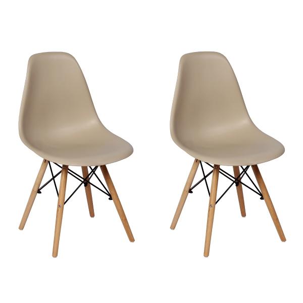 Conjunto 2 Cadeiras Charles Eames Eiffel Wood Base Madeira - Nude - Magazine Decor