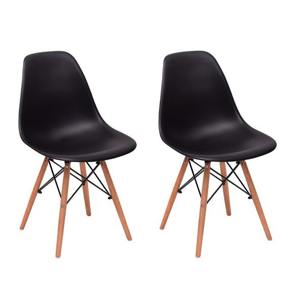 Conjunto 2 Cadeiras Charles Eames Eiffel Wood Base Madeira - Preta - Magazine Decor