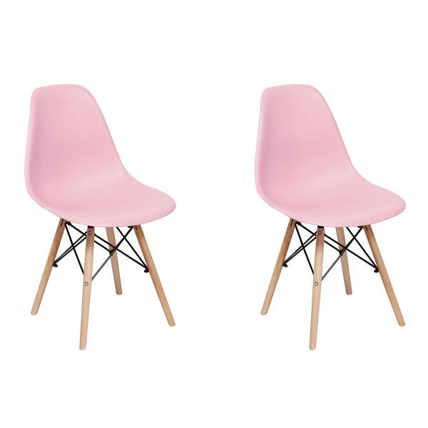 Conjunto 2 Cadeiras Charles Eames Eiffel Wood Base Madeira - Rosa - Magazine Decor