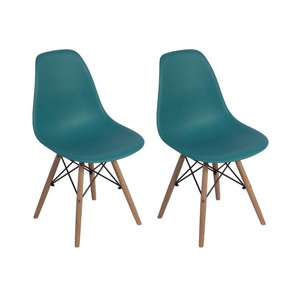 Conjunto 2 Cadeiras Charles Eames Eiffel Wood Base Madeira - Turquesa - Magazine Decor