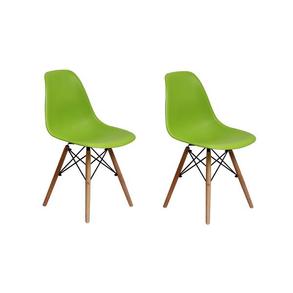 Conjunto 2 Cadeiras Charles Eames Eiffel Wood Base Madeira - Verde - Magazine Decor