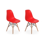 Conjunto 2 Cadeiras Charles Eames Eiffel Wood Base Madeira - Vermelha