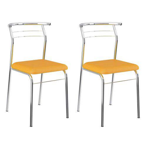 Conjunto 2 Cadeiras Cromada 1708 Amarelo Ouro e