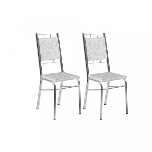Conjunto 2 Cadeiras de Aço 1724 Carraro Floral Branco/cromado