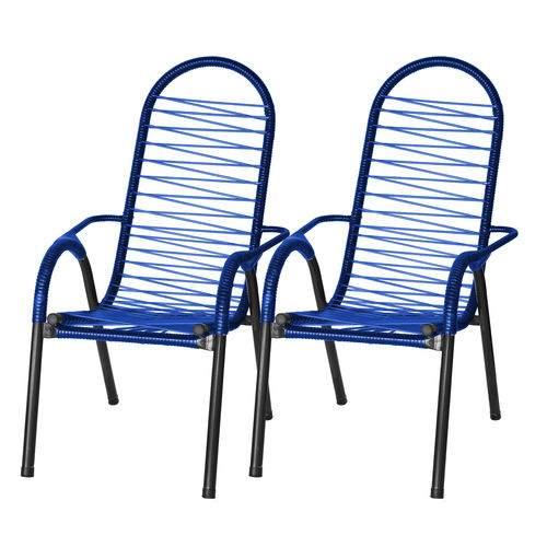 Conjunto 2 Cadeiras de Área Luxo Preta em Fio Colorido - Azul