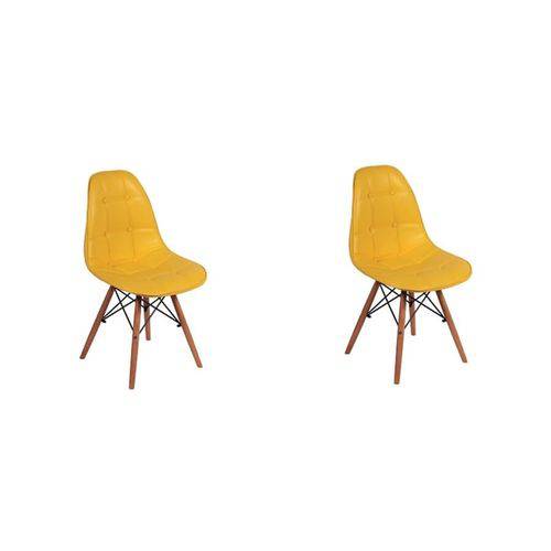 Conjunto 2 Cadeiras DKR Charles Eames Wood Estofada Botonê - Amarela