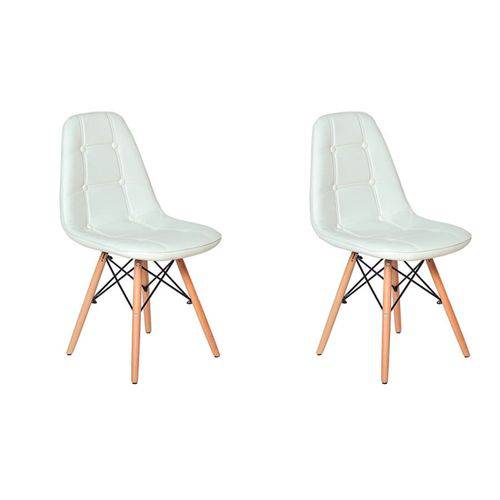 Conjunto 2 Cadeiras DKR Charles Eames Wood Estofada Botonê - Branca