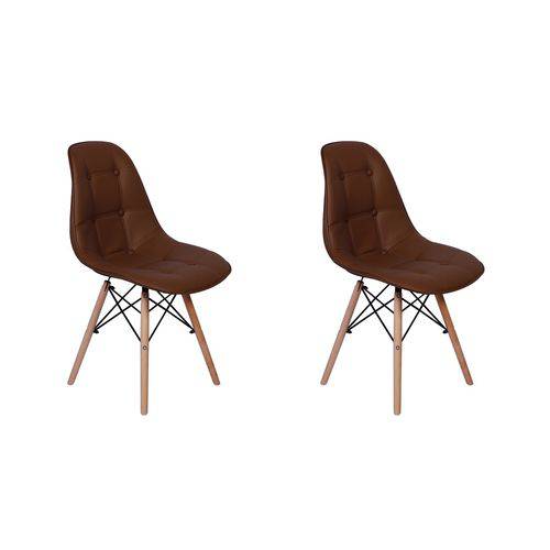 Conjunto 2 Cadeiras DKR Charles Eames Wood Estofada Botonê - Marrom