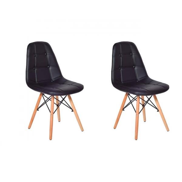 Conjunto 2 Cadeiras DKR Charles Eames Wood Estofada Botonê - Preta - Magazine Decor