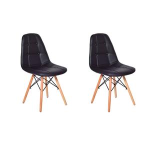 Conjunto 2 Cadeiras DKR Charles Eames Wood Estofada Botonê - Preto