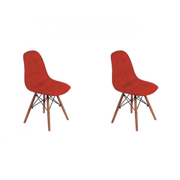 Conjunto 2 Cadeiras DKR Charles Eames Wood Estofada Botonê - Vermelha - Magazine Decor