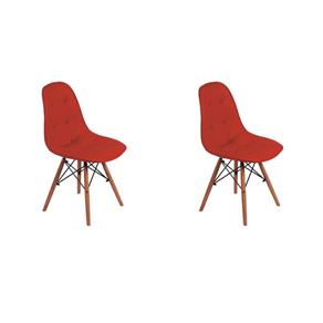 Conjunto 2 Cadeiras DKR Charles Eames Wood Estofada Botonê - Vermelho Carne