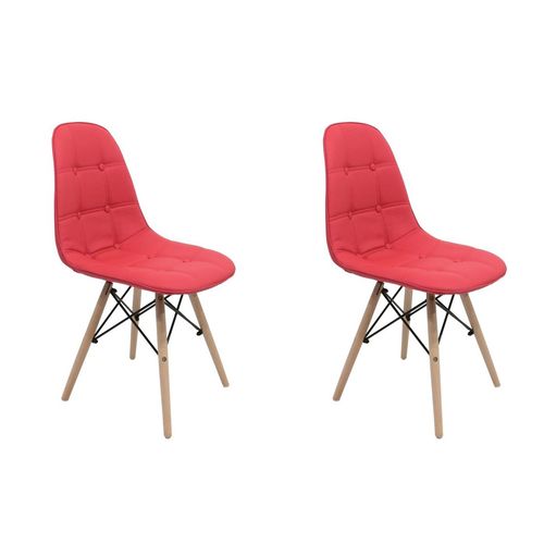 Conjunto 2 Cadeiras Dkr Wood Charles Eames Botone Vermelho - Byartdesign