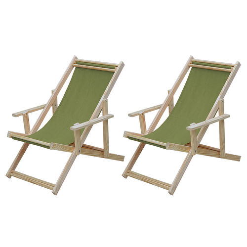 Conjunto 2 Cadeiras Espreguiçadeira Dobrável Madeira Maciça Natural com Tecido Verde - Móveis Brasil