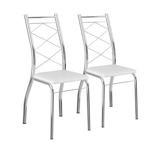 Conjunto 2 Cadeiras Napa Branco Aço Cromado 1710 Carraro Móveis