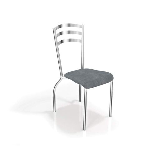 Conjunto 2 Cadeiras Portugal Crome Cromado/Preto Linho Cinza Kappesberg