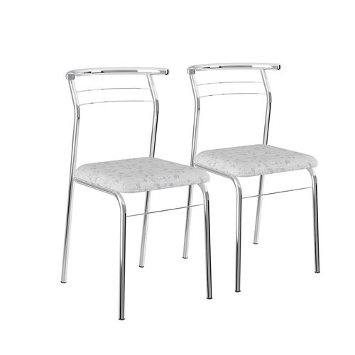 Conjunto 2 Cadeiras Tecil Fantasia Branco Cromado 1708 Carraro Móveis