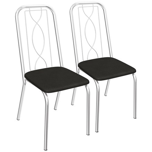 Conjunto 2 Cadeiras Viena de Metal Cromada C072 Kappesberg - Preto