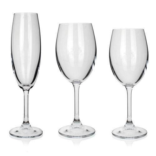 Conjunto com 18 Taças de Cristal Bohemia Champagne Água e Vinho 35018