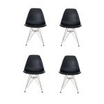 Conjunto com 4 Cadeiras Charles Eames Eiffel Base Metal - Preta