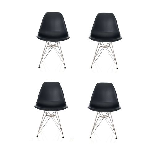 Conjunto com 4 Cadeira Charles Eames Eiffel Base Metal - Preto