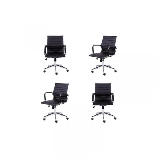 Conjunto com 4 Cadeiras de Escritório Esteirinha Charles Eames Pu Baixa Preta - Inovakasa
