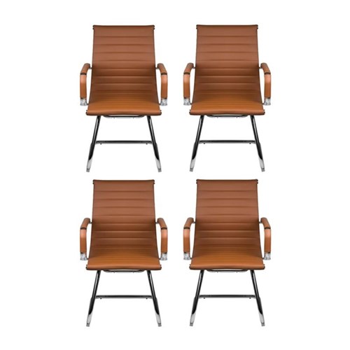 Conjunto com 4 Cadeiras de Escritório Esteirinha Charles Eames Pu Fixa Caramelo